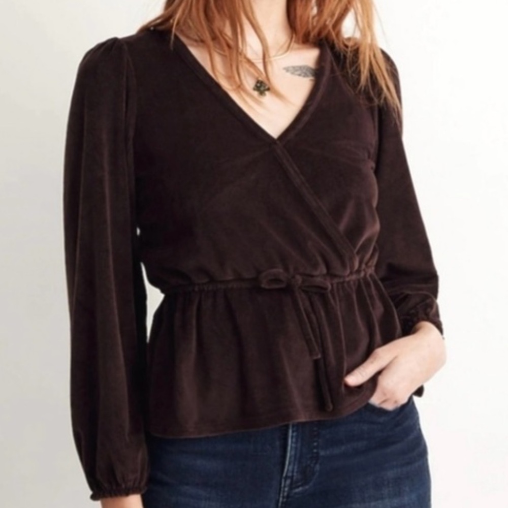 NWT Madewell burgundy velvet wrap top